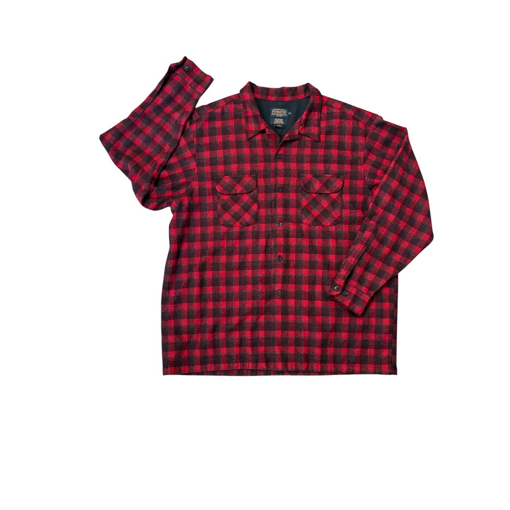 Pendelton 100% Wool Red Plaid Board Shirt XXL Retro Classic Outdoors Loop Collar